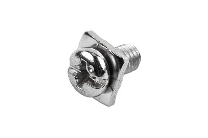 [E] น็อตยึดสายไฟ สแตนเลสชุบนิกเกิ้ล M4x8 mm พร้อมแหวนทรงสี่เหลี่ยม ขนาด 8x8 mm